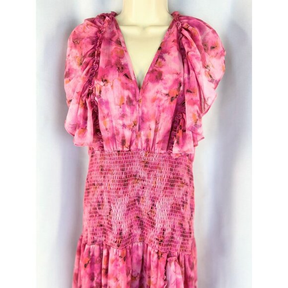 NEW MISA Los Angeles Pink Bo Ruffle Maxi Dress $460 - Picture 4 of 13
